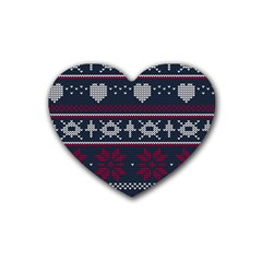 Beautiful Knitted Christmas Pattern Heart Coaster (4 Pack)  by Vaneshart