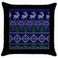 Beautiful Knitted Christmas Pattern Blur Green Throw Pillow Case (black) by Vaneshart