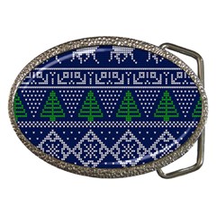 Beautiful Knitted Christmas Pattern Blur Green Belt Buckles by Vaneshart