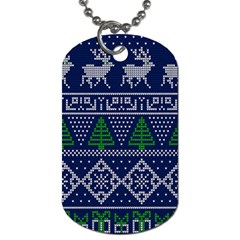 Beautiful Knitted Christmas Pattern Blur Green Dog Tag (one Side) by Vaneshart