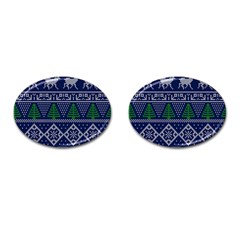 Beautiful Knitted Christmas Pattern Blur Green Cufflinks (oval) by Vaneshart