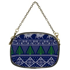 Beautiful Knitted Christmas Pattern Blur Green Chain Purse (one Side) by Vaneshart