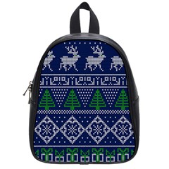 Beautiful Knitted Christmas Pattern Blur Green School Bag (small) by Vaneshart