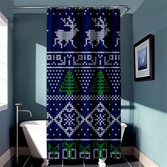 Beautiful Knitted Christmas Pattern Blur Green Shower Curtain 36  X 72  (stall)  by Vaneshart