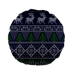 Beautiful Knitted Christmas Pattern Blur Green Standard 15  Premium Flano Round Cushions by Vaneshart