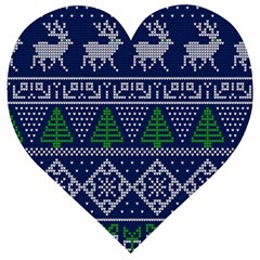 Beautiful Knitted Christmas Pattern Blur Green Wooden Puzzle Heart