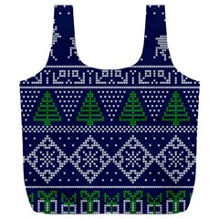 Beautiful Knitted Christmas Pattern Blur Green Full Print Recycle Bag (xxxl)