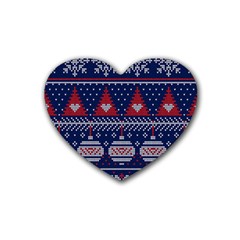 Beautiful Knitted Christmas Pattern Rubber Coaster (heart)  by Vaneshart