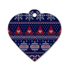 Beautiful Knitted Christmas Pattern Dog Tag Heart (two Sides) by Vaneshart