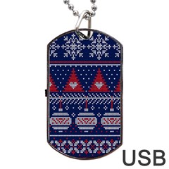 Beautiful Knitted Christmas Pattern Dog Tag Usb Flash (two Sides) by Vaneshart