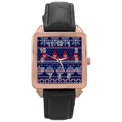 Beautiful Knitted Christmas Pattern Rose Gold Leather Watch  by Vaneshart