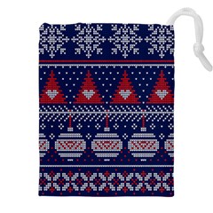 Beautiful Knitted Christmas Pattern Drawstring Pouch (5xl) by Vaneshart