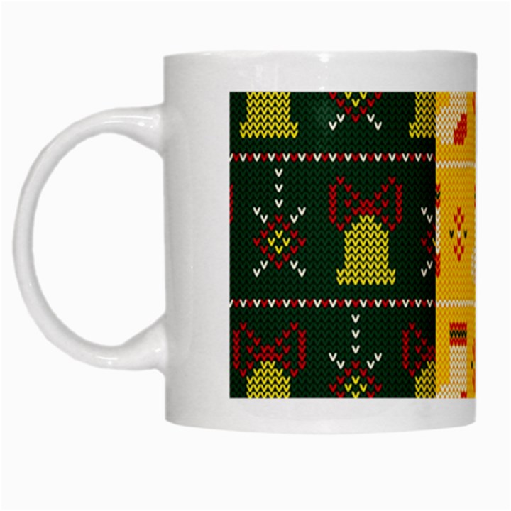 Knitted Christmas Pattern With Socks Bells White Mugs