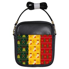 Knitted Christmas Pattern With Socks Bells Girls Sling Bag