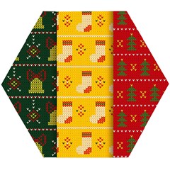 Knitted Christmas Pattern With Socks Bells Wooden Puzzle Hexagon by Vaneshart