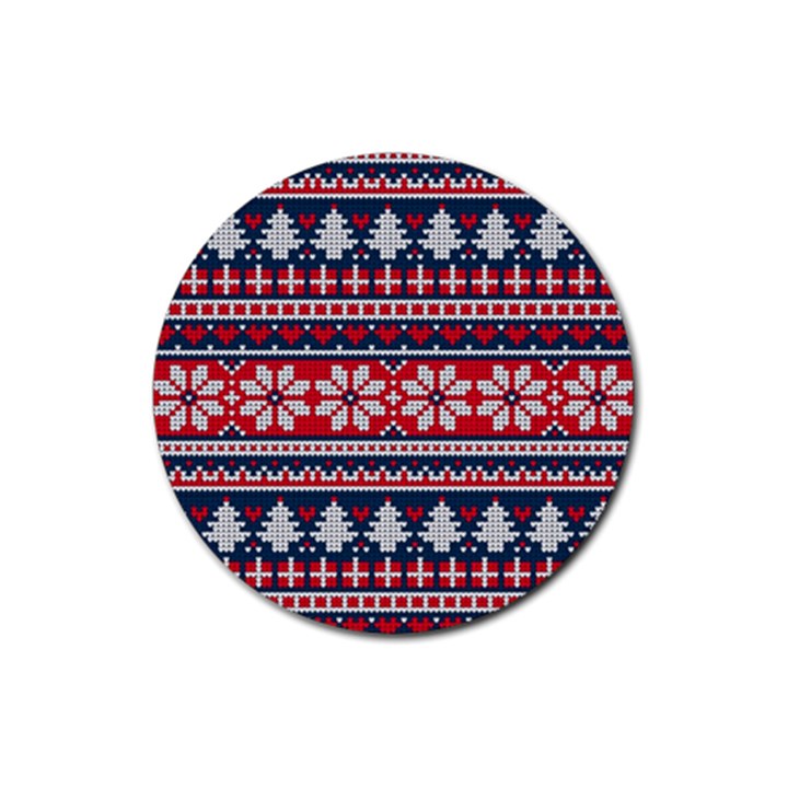 Beautiful Knitted Christmas Pattern Rubber Round Coaster (4 pack) 