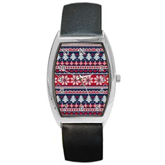 Beautiful Knitted Christmas Pattern Barrel Style Metal Watch by Vaneshart