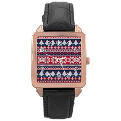 Beautiful Knitted Christmas Pattern Rose Gold Leather Watch  by Vaneshart