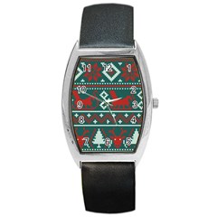 Beautiful Knitted Christmas Pattern Barrel Style Metal Watch by Vaneshart