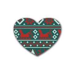 Beautiful Knitted Christmas Pattern Rubber Coaster (heart)  by Vaneshart