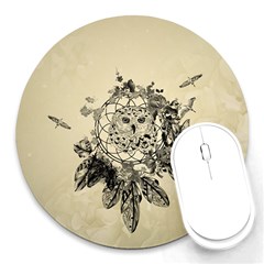 Owl On A Dreamcatcher Round Mousepads by FantasyWorld7