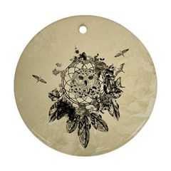 Owl On A Dreamcatcher Ornament (round) by FantasyWorld7