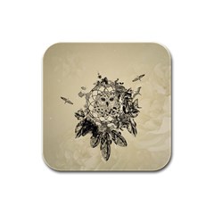 Owl On A Dreamcatcher Rubber Square Coaster (4 Pack)  by FantasyWorld7