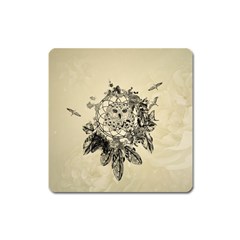 Owl On A Dreamcatcher Square Magnet by FantasyWorld7