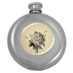 Owl On A Dreamcatcher Round Hip Flask (5 Oz) by FantasyWorld7