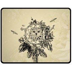 Owl On A Dreamcatcher Double Sided Fleece Blanket (medium)  by FantasyWorld7