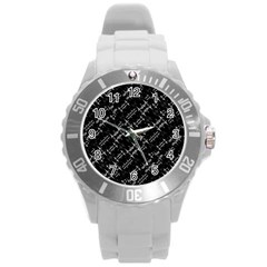 Black And White Ethnic Geometric Pattern Round Plastic Sport Watch (l) by dflcprintsclothing