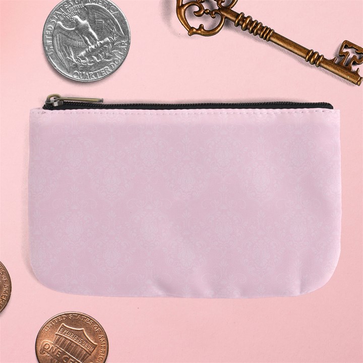 Create Your Own Custom Online Full Print Blank Template Pink Bachelorette With Subtle Damask Floral Large Coin Purse