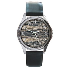 Surface Texture Print Round Metal Watch