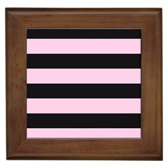 Black And Light Pastel Pink Large Stripes Goth Mime French Style Framed Tile by genx