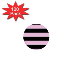 Black and Light Pastel Pink Large Stripes Goth Mime french style 1  Mini Buttons (100 pack) 