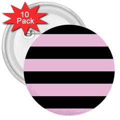 Black and Light Pastel Pink Large Stripes Goth Mime french style 3  Buttons (10 pack) 