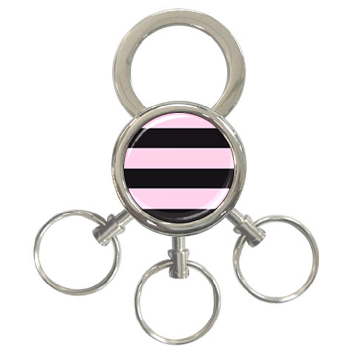 Black and Light Pastel Pink Large Stripes Goth Mime french style 3-Ring Key Chain