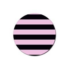 Black and Light Pastel Pink Large Stripes Goth Mime french style Rubber Coaster (Round) 