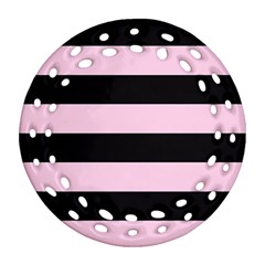 Black and Light Pastel Pink Large Stripes Goth Mime french style Ornament (Round Filigree)