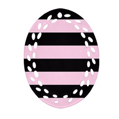 Black And Light Pastel Pink Large Stripes Goth Mime French Style Oval Filigree Ornament (two Sides) by genx