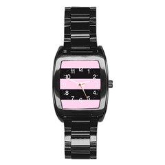 Black and Light Pastel Pink Large Stripes Goth Mime french style Stainless Steel Barrel Watch