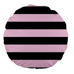 Black and Light Pastel Pink Large Stripes Goth Mime french style Large 18  Premium Flano Round Cushions