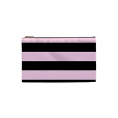 Black and Light Pastel Pink Large Stripes Goth Mime french style Cosmetic Bag (XS)