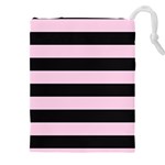 Black and Light Pastel Pink Large Stripes Goth Mime french style Drawstring Pouch (5XL) Front