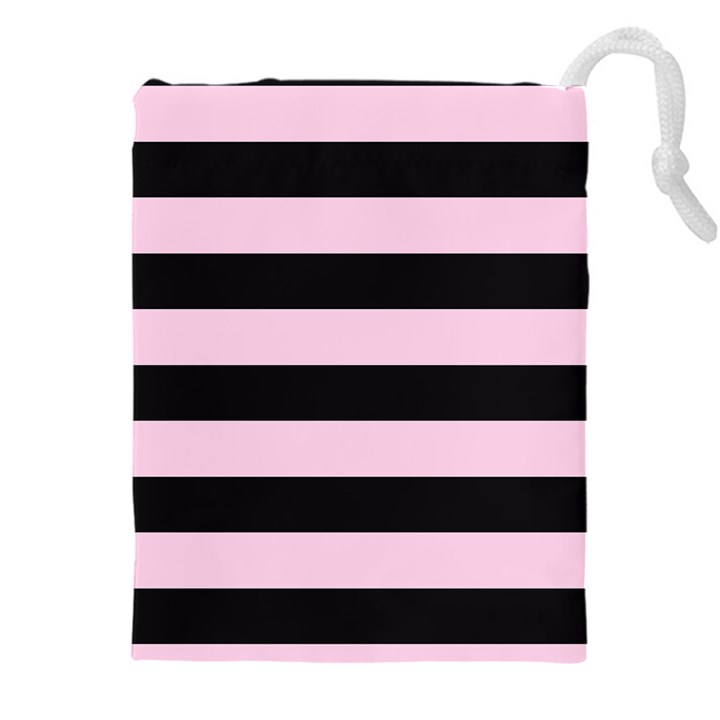 Black and Light Pastel Pink Large Stripes Goth Mime french style Drawstring Pouch (5XL)