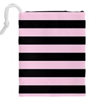 Black and Light Pastel Pink Large Stripes Goth Mime french style Drawstring Pouch (5XL) Back