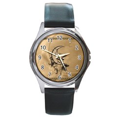 Deer On A Mooon Round Metal Watch by FantasyWorld7