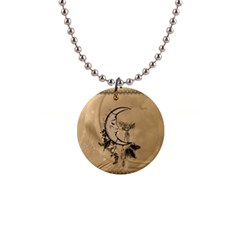 Deer On A Mooon 1  Button Necklace by FantasyWorld7