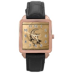 Deer On A Mooon Rose Gold Leather Watch  by FantasyWorld7