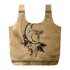 Deer On A Mooon Full Print Recycle Bag (l) by FantasyWorld7